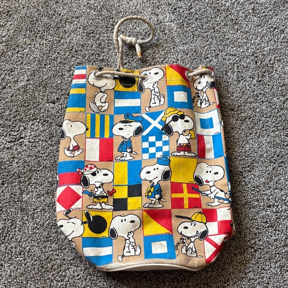 Vintage 1965 Snoopy Canvas Bucket Bag with Drawstring - Picture 1 of 7